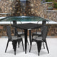 Black |#| 31.5inch Square Black Metal Indoor-Outdoor Table Set with 4 Stack Chairs