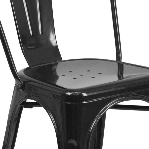 Black |#| 31.5inch Square Black Metal Indoor-Outdoor Table Set with 4 Stack Chairs