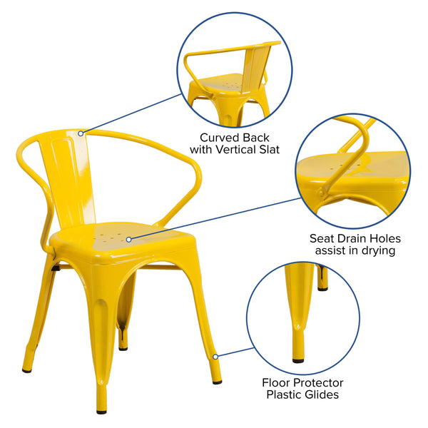 Yellow |#| Yellow Metal Indoor-Outdoor Chair with Arms - Restaurant Furniture