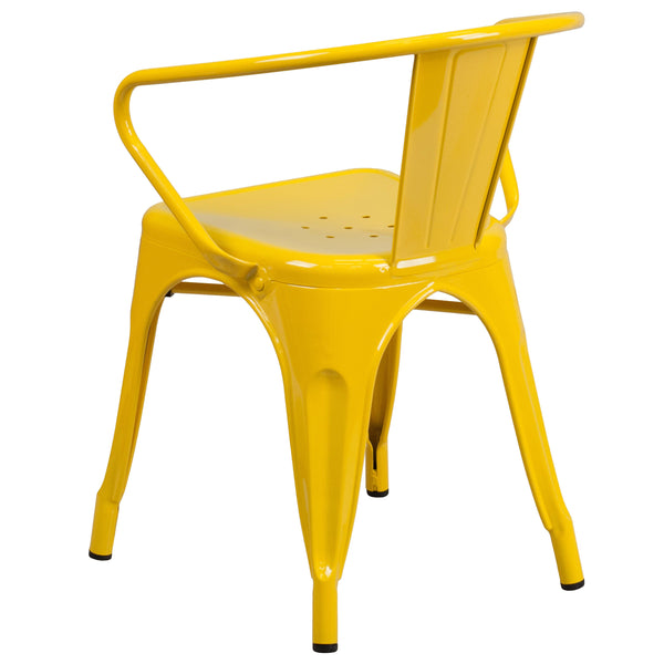 Yellow |#| Yellow Metal Indoor-Outdoor Chair with Arms - Restaurant Furniture