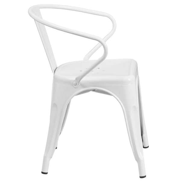 White |#| White Metal Indoor-Outdoor Chair with Arms - Restaurant Furniture