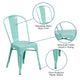 Mint Green |#| Mint Green Metal Indoor-Outdoor Stackable Chair - Kitchen Furniture - Cafe Chair