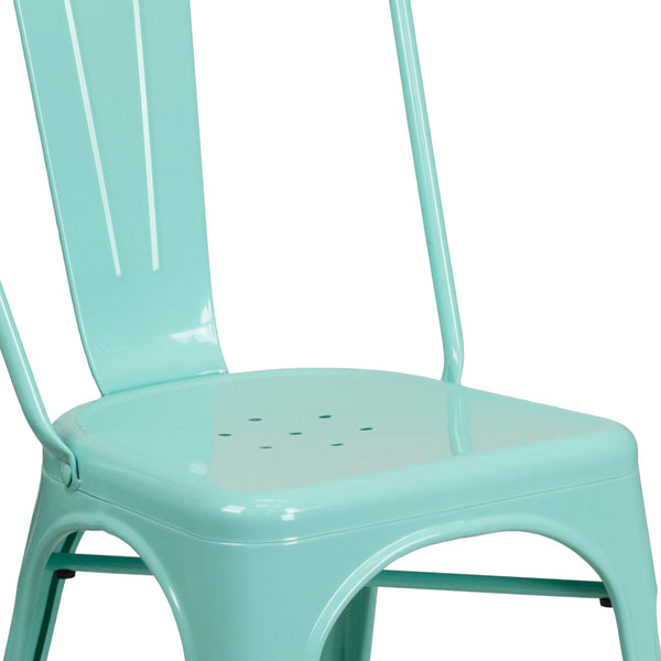 Mint Green |#| Mint Green Metal Indoor-Outdoor Stackable Chair - Kitchen Furniture - Cafe Chair