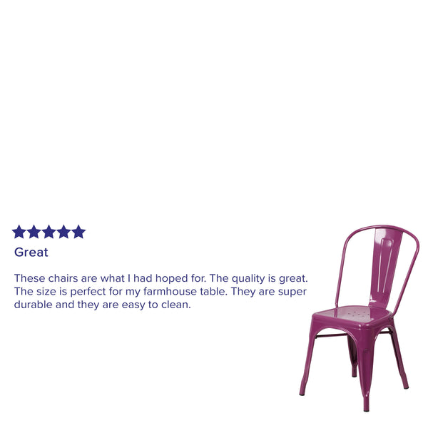 Purple |#| Purple Metal Indoor-Outdoor Stackable Chair - Kitchen Furniture - Café Chair