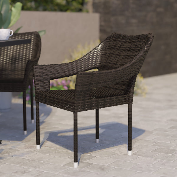 Espresso |#| All Weather Commercial Grade PE Rattan Stacking Patio Chairs in Espresso