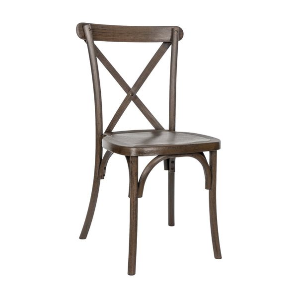 Dark Brown |#| Indoor/Outdoor Commercial Grade Wood Look Resin Cross Back Chair in Dark Brown