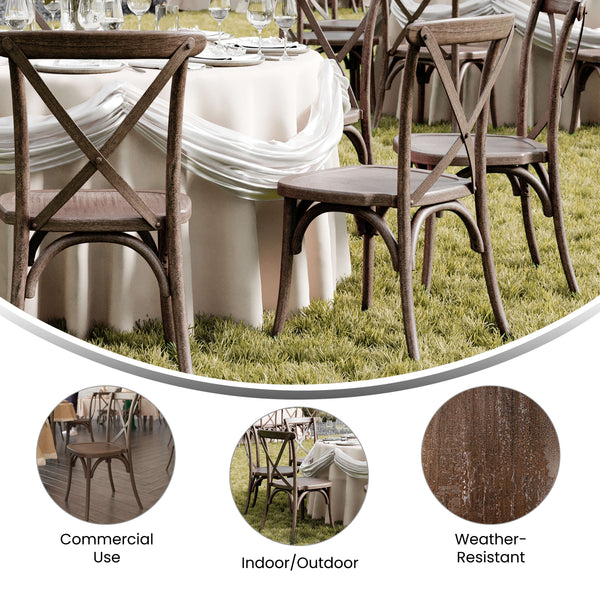 Dark Brown |#| Indoor/Outdoor Commercial Grade Wood Look Resin Cross Back Chair in Dark Brown