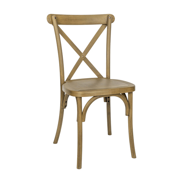 Chestnut |#| Indoor/Outdoor Commercial Grade Wood Look Resin Cross Back Chair in Chestnut