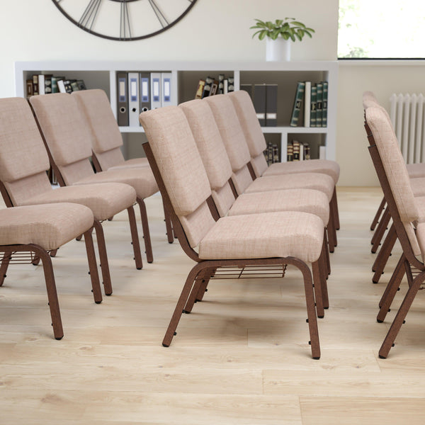 Beige Fabric/Copper Vein Frame |#| 18.5inchW Church Chair in Beige Fabric with Book Rack - Copper Vein Frame