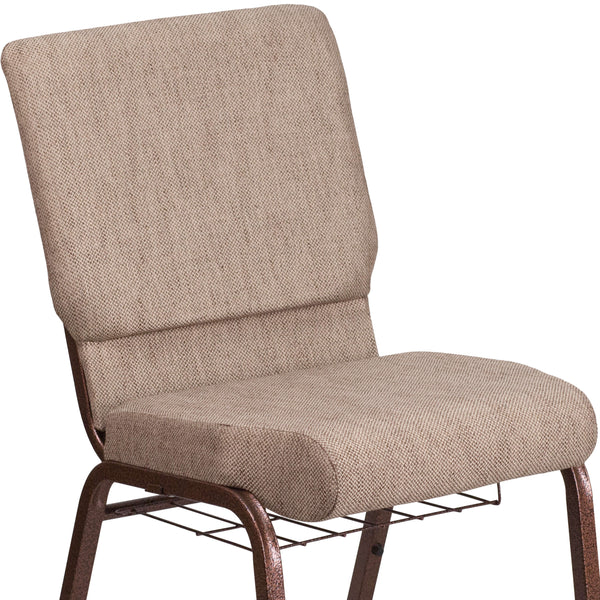 Beige Fabric/Copper Vein Frame |#| 18.5inchW Church Chair in Beige Fabric with Book Rack - Copper Vein Frame