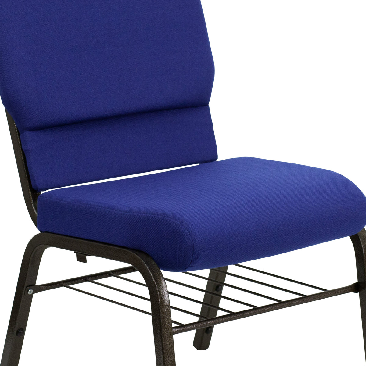 Navy Blue Fabric/Gold Vein Frame |#| 18.5inchW Church Chair in Navy Blue Fabric with Book Rack - Gold Vein Frame