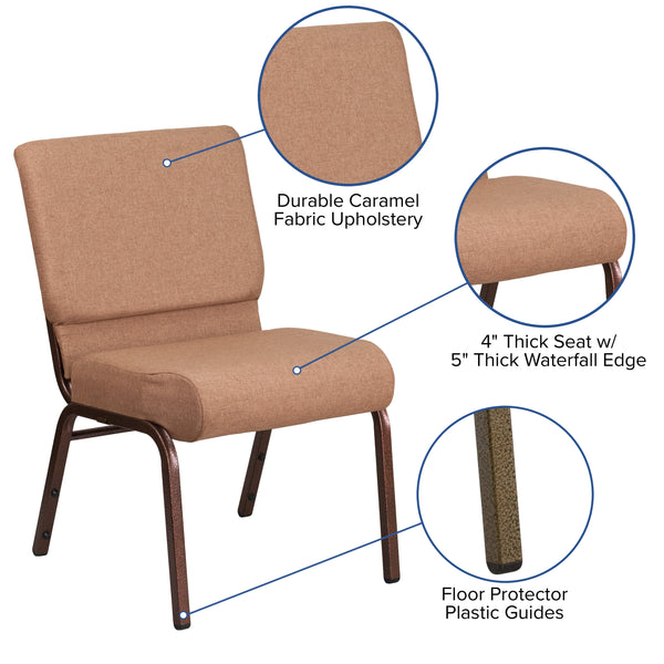 Caramel Fabric/Copper Vein Frame |#| 21inchW Stacking Church Chair in Caramel Fabric - Copper Vein Frame