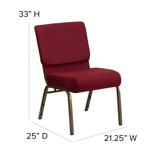 Burgundy Fabric/Gold Vein Frame |#| 21inchW Stacking Church Chair in Burgundy Fabric - Gold Vein Frame