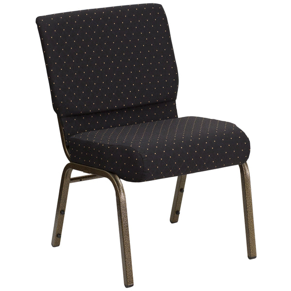 Black Dot Patterned Fabric/Gold Vein Frame |#| 21inchW Stacking Church Chair in Black Dot Patterned Fabric - Gold Vein Frame