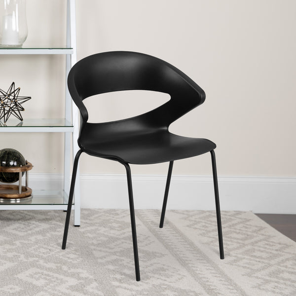 440 lb. Capacity Black Café Style Stack Chair with Flexible Back Design