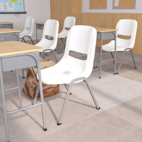 White |#| White Ergonomic Shell Student Stack Chair - Classroom Chair / Office Guest Chair