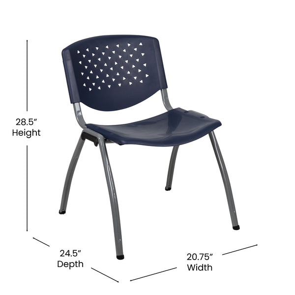 Navy |#| Home and Office Navy Plastic Stack Chair with Perforated Back - Guest Chair