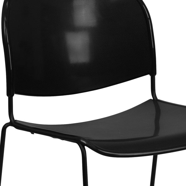 Black Plastic/Black Frame |#| 880 lb. Capacity Black Ultra-Compact Stack Chair with Black Frame