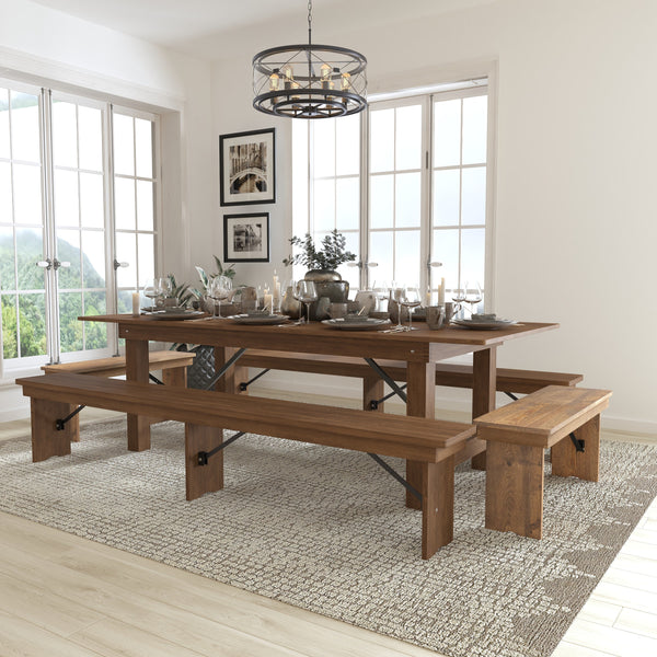 Antique Rustic |#| 8' x 40inch Antique Rustic Folding Farm Table and Four Bench Set