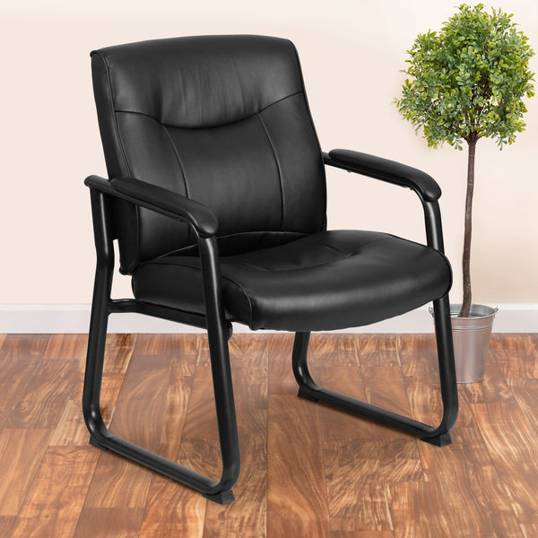 Big & Tall 500 lb. Rated Black LeatherSoft Executive Reception Chair-Sled Base