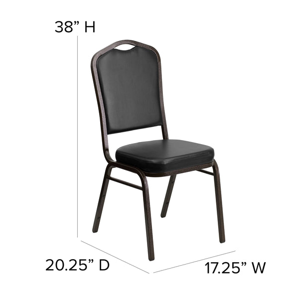 Brown Vinyl/Copper Vein Frame |#| Crown Back Stacking Banquet Chair in Brown Vinyl - Copper Vein Frame