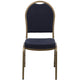 Navy Patterned Fabric/Gold Frame |#| Dome Back Stacking Banquet Chair in Navy Patterned Fabric - Gold Frame