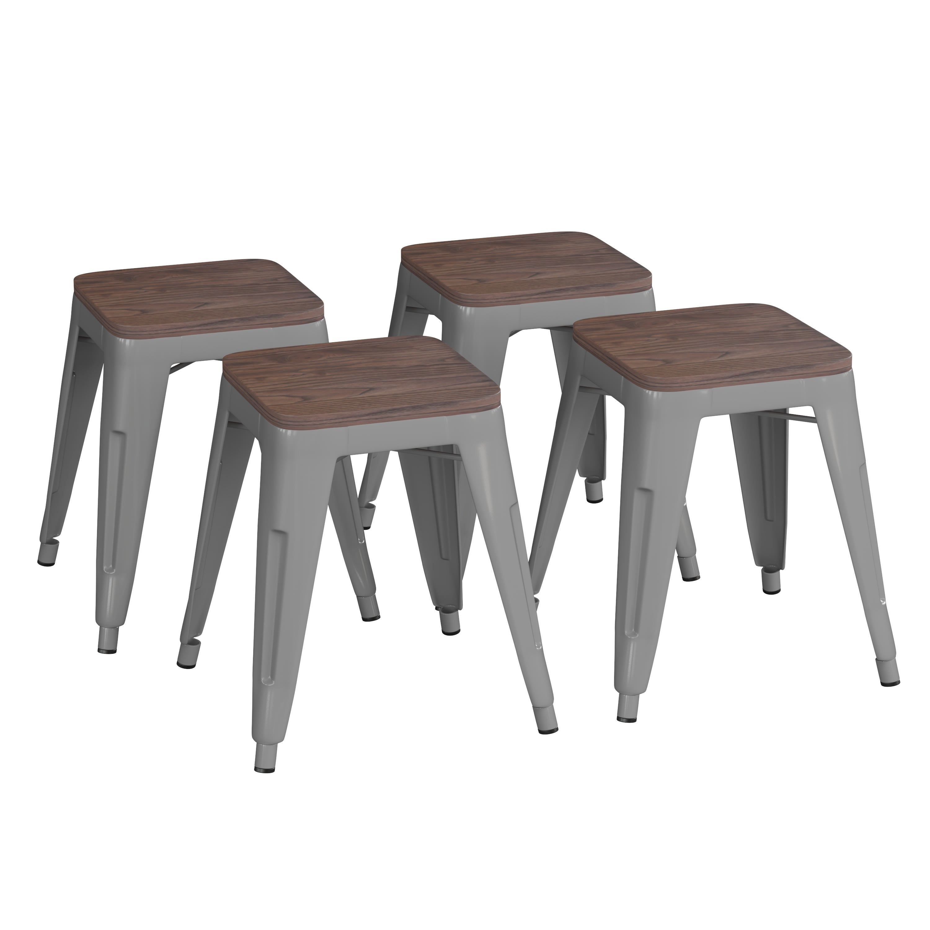 4PK Metal Stool Wood Seat ET BT3503 18 WD Stack Chairs 4 Less
