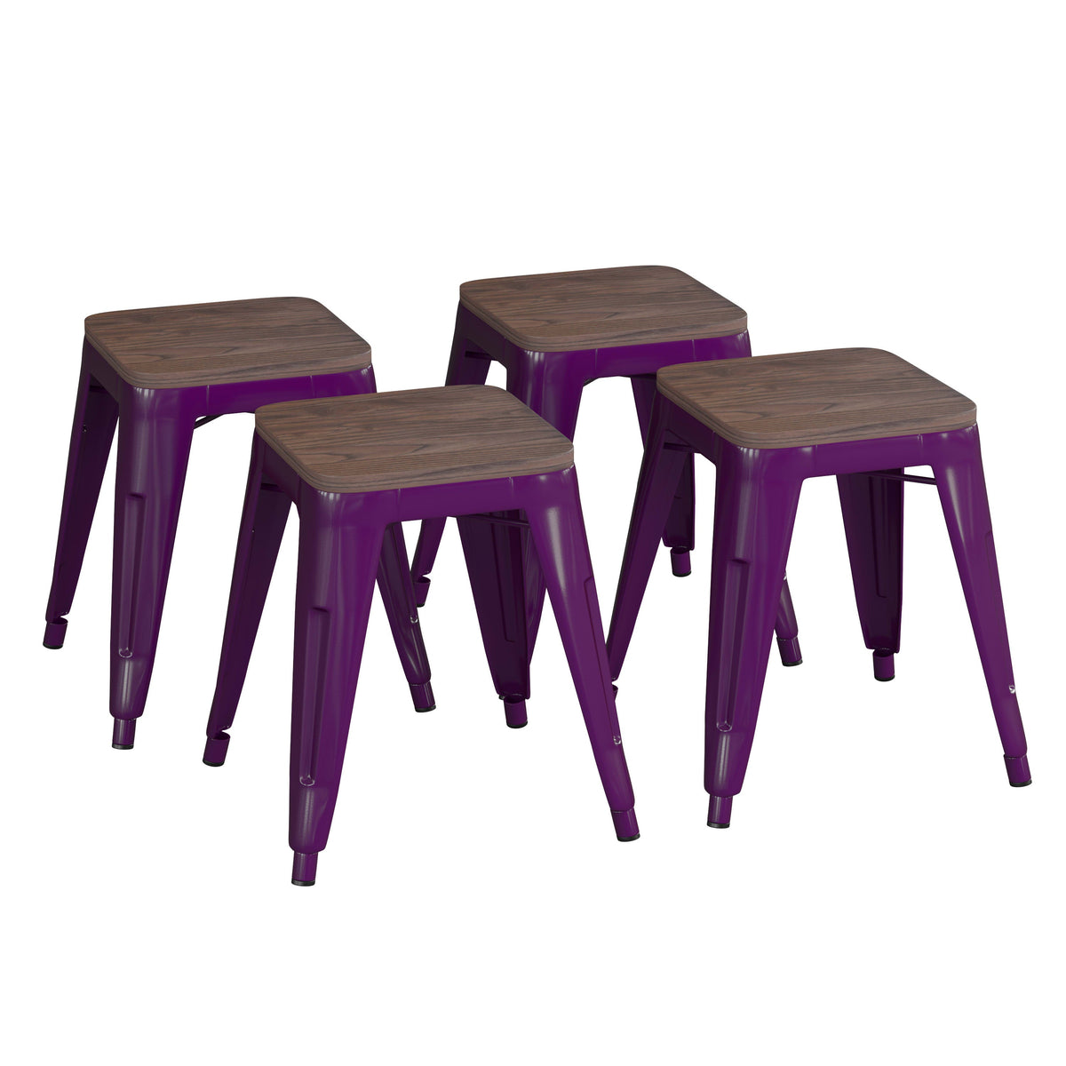 Purple |#| Set of 4 Purple 18inch Table Height Indoor Stackable Metal Stool with Wood Seat