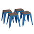 18" Backless Table Height Stool with Wooden Seat, Stackable Metal Indoor Dining Stool, Commercial Grade - Set of 4