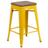 24" High Backless Metal Counter Height Stool with Square Wood Seat