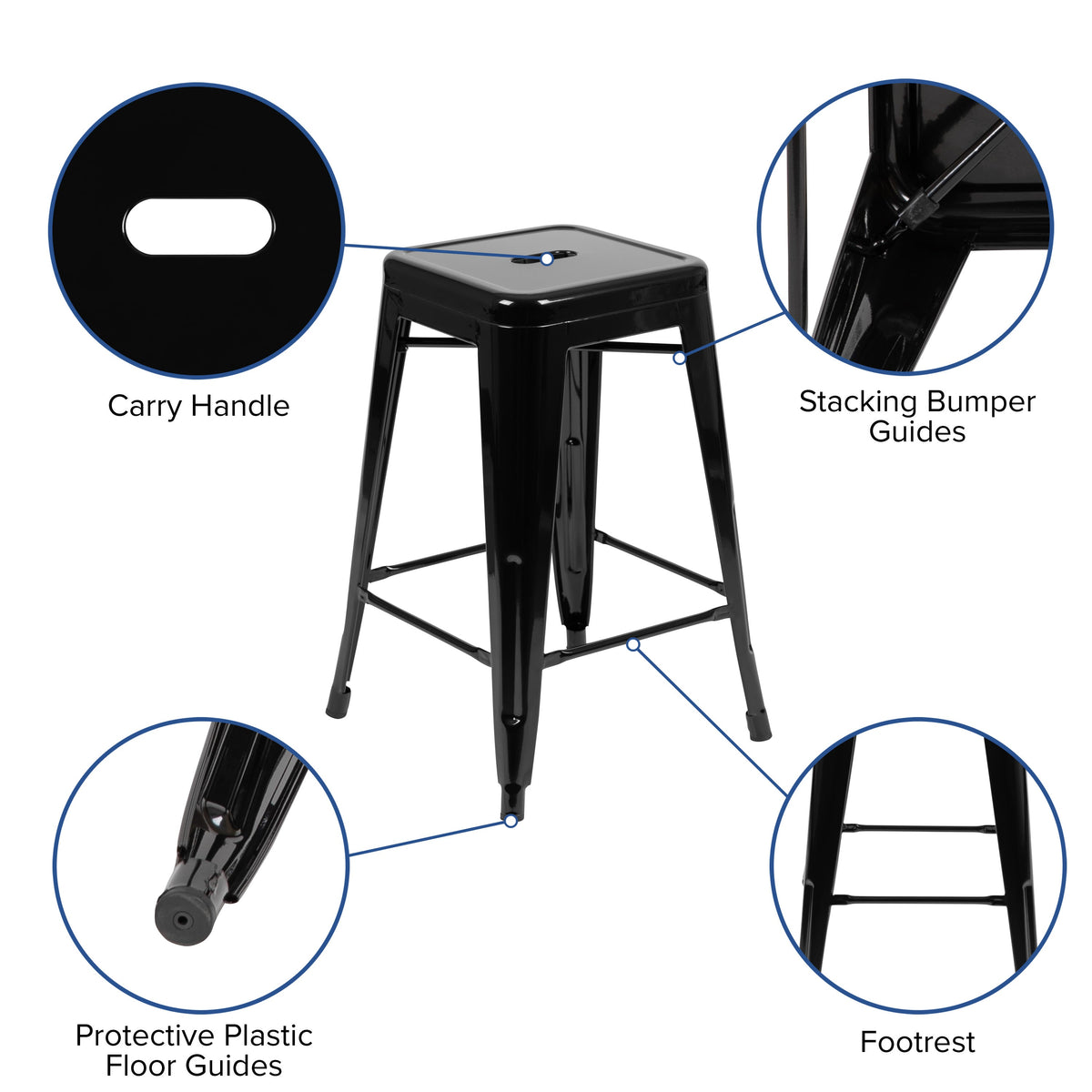 Black |#| 4 Pack 24inch High Metal Indoor Counter Bar Stool - Stackable Stool, Black