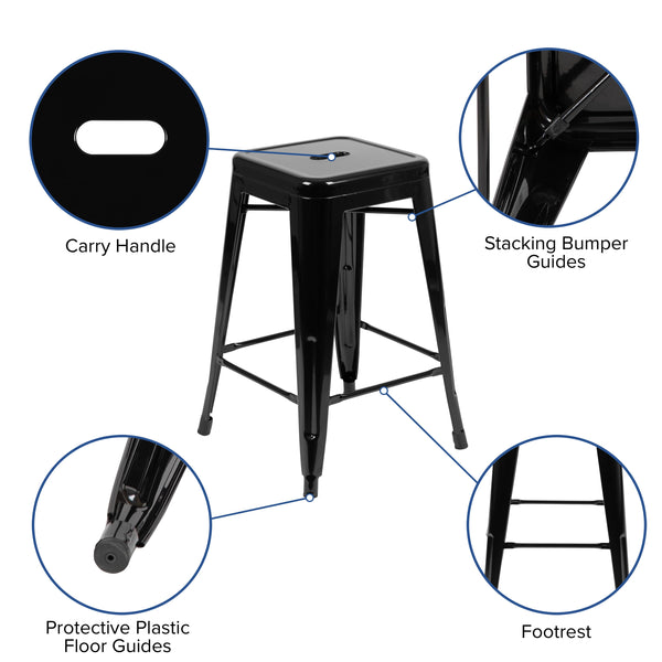 Black |#| 4 Pack 24inch High Metal Indoor Counter Bar Stool - Stackable Stool, Black