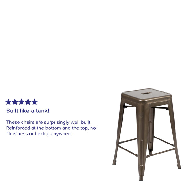 Gun Metal |#| 4 Pack 24inch High Metal Indoor Counter Bar Stool - Stackable Stool, Gun Metal Gray