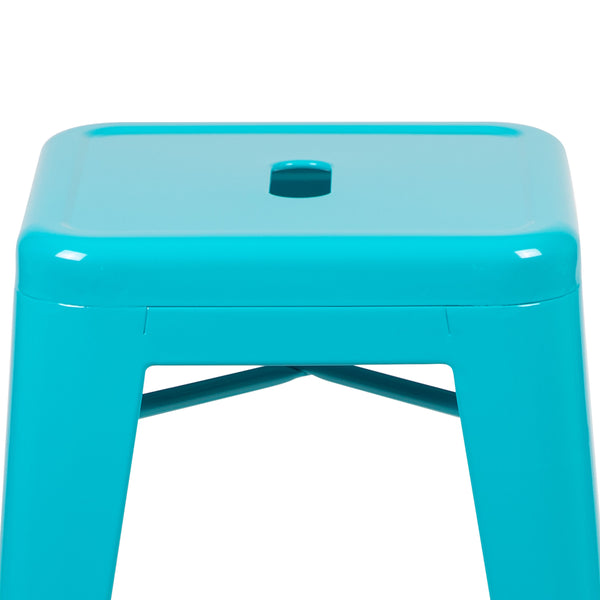 Teal |#| 4 Pack 24inch High Metal Indoor Counter Bar Stool - Stackable Stool, Teal