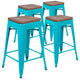 Teal |#| 4 Pack 24inch High Metal Indoor Counter Bar Stool - Stackable Stool, Teal