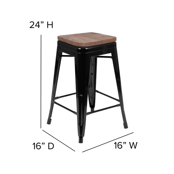 Black |#| 4 Pack 24inch High Metal Indoor Counter Bar Stool - Stackable Stool, Black