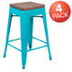 Teal |#| 4 Pack 24inch High Metal Indoor Counter Bar Stool - Stackable Stool, Teal