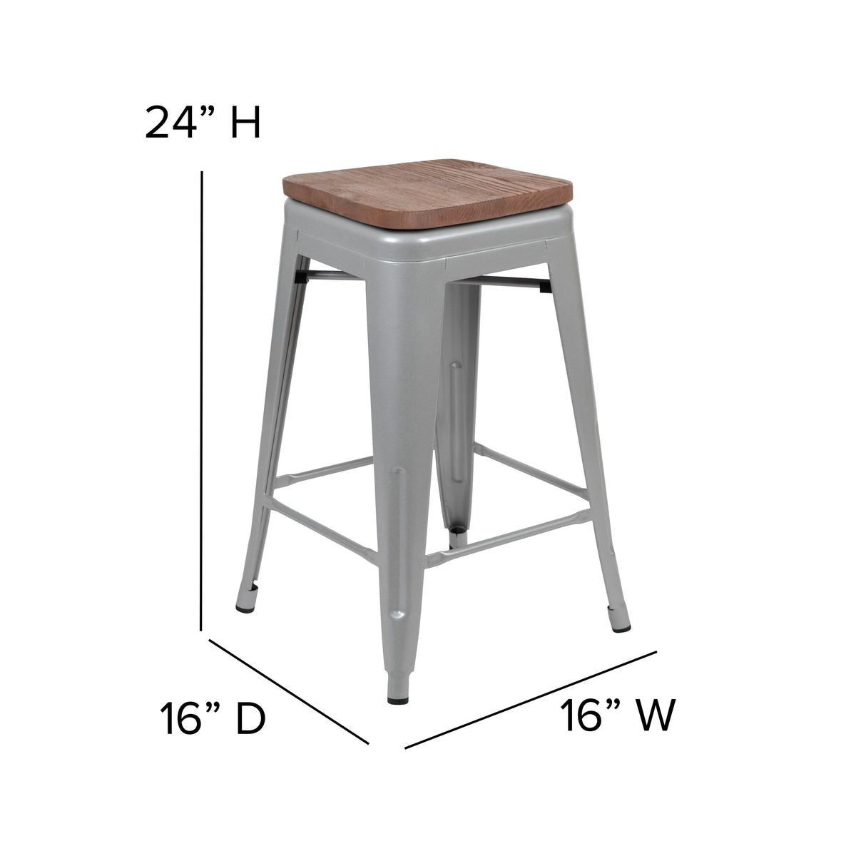 Silver |#| 4 Pack 24inch High Metal Indoor Counter Bar Stool - Stackable Stool, Silver