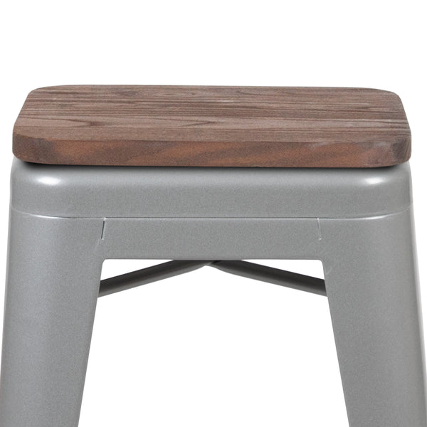 Silver |#| 4 Pack 24inch High Metal Indoor Counter Bar Stool - Stackable Stool, Silver