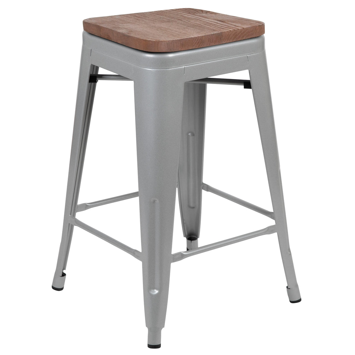 Silver |#| 4 Pack 24inch High Metal Indoor Counter Bar Stool - Stackable Stool, Silver