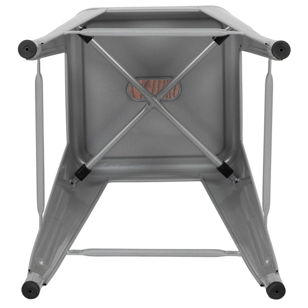 Silver |#| 4 Pack 24inch High Metal Indoor Counter Bar Stool - Stackable Stool, Silver