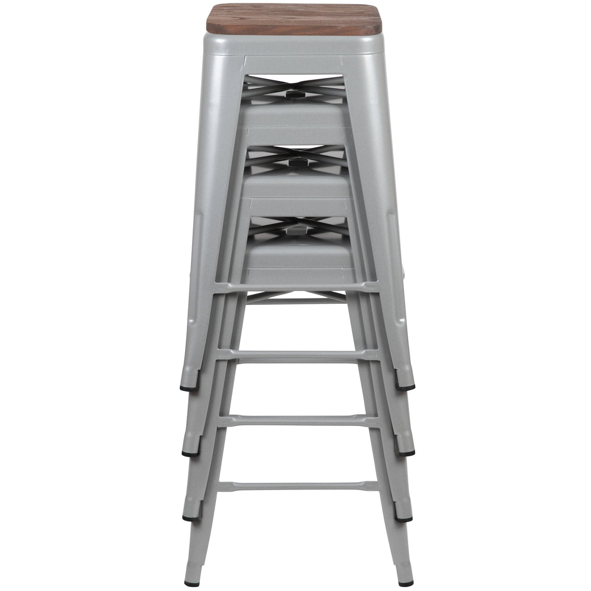 Silver |#| 4 Pack 24inch High Metal Indoor Counter Bar Stool - Stackable Stool, Silver
