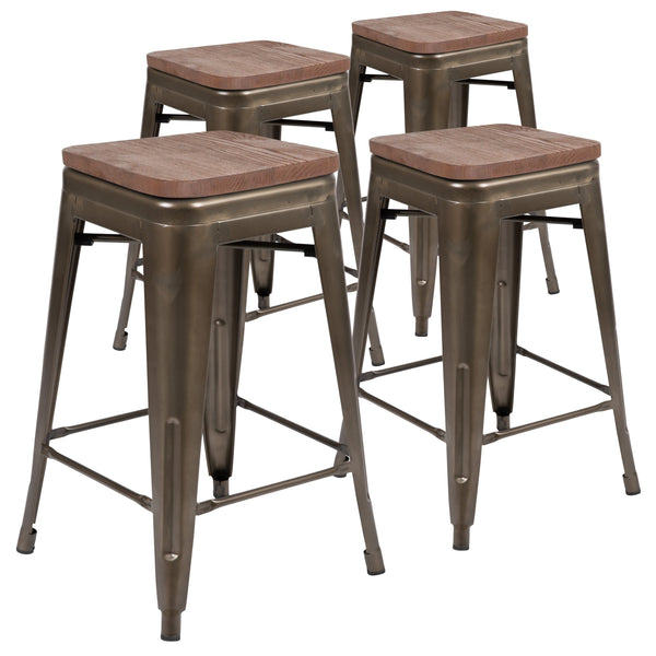 Gun Metal |#| 4 Pack 24inch High Metal Indoor Counter Bar Stool - Stackable Stool, Gun Metal Gray