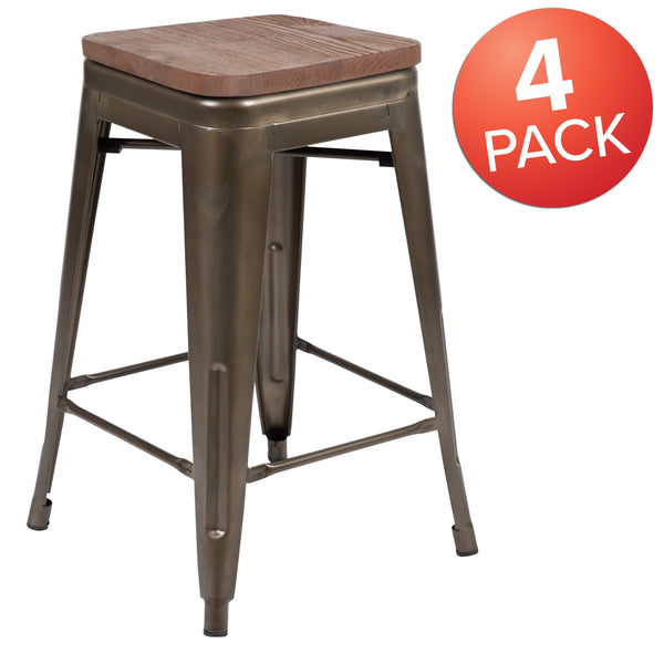 Gun Metal |#| 4 Pack 24inch High Metal Indoor Counter Bar Stool - Stackable Stool, Gun Metal Gray