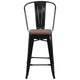 Black |#| 24inch High Black Metal Counter Height Stool with Back and Wood Seat