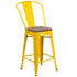 24" High Metal Counter Height Stool with Back and Wood Seat