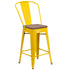 24" High Metal Counter Height Stool with Back and Wood Seat