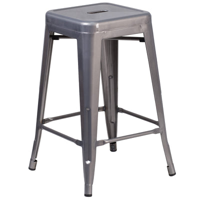 24'' High Backless Metal Indoor Counter Height Stool with Square Seat