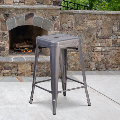 24'' High Backless Metal Indoor Counter Height Stool with Square Seat - View 2