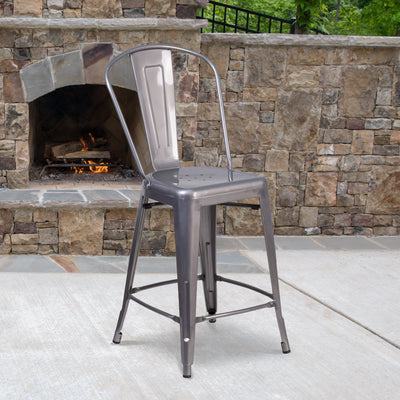 24'' High Indoor Counter Height Stool with Back - View 2